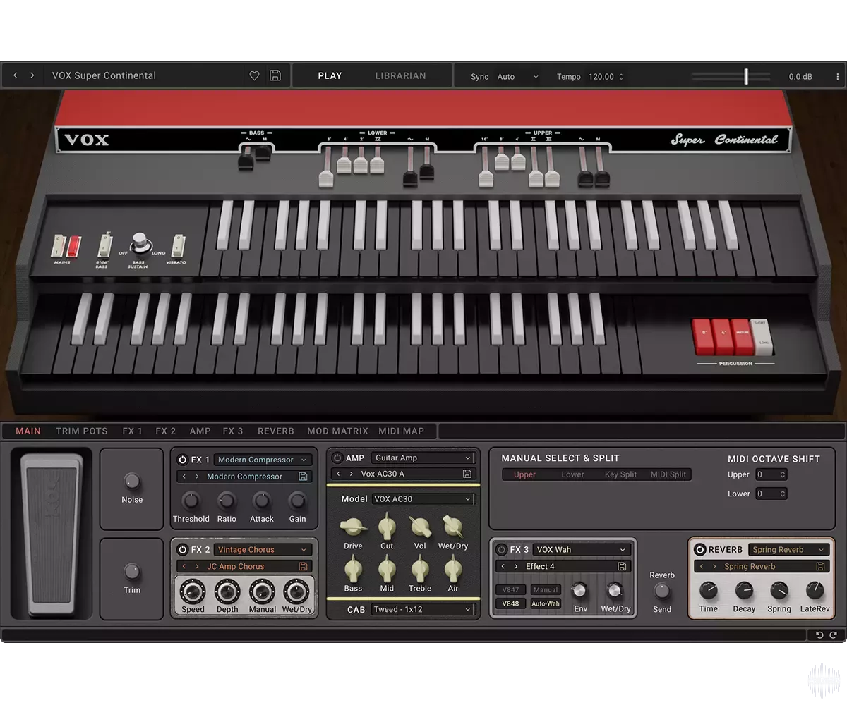 硬件模拟风琴音源 | KORG VOX Super Continental v1.0.8 WIN&MAC U2B-VST云